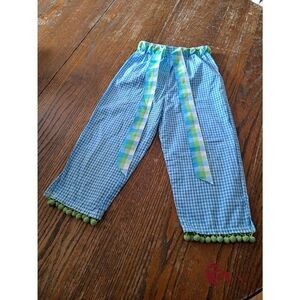 Girls Size 6 Chabre Blue Green White Plaid Elastic Belted Waist Boho Style Pants